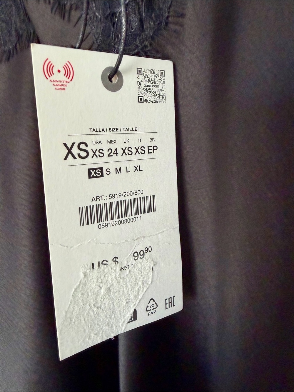 Zara Black Dress Tag with White Price Label